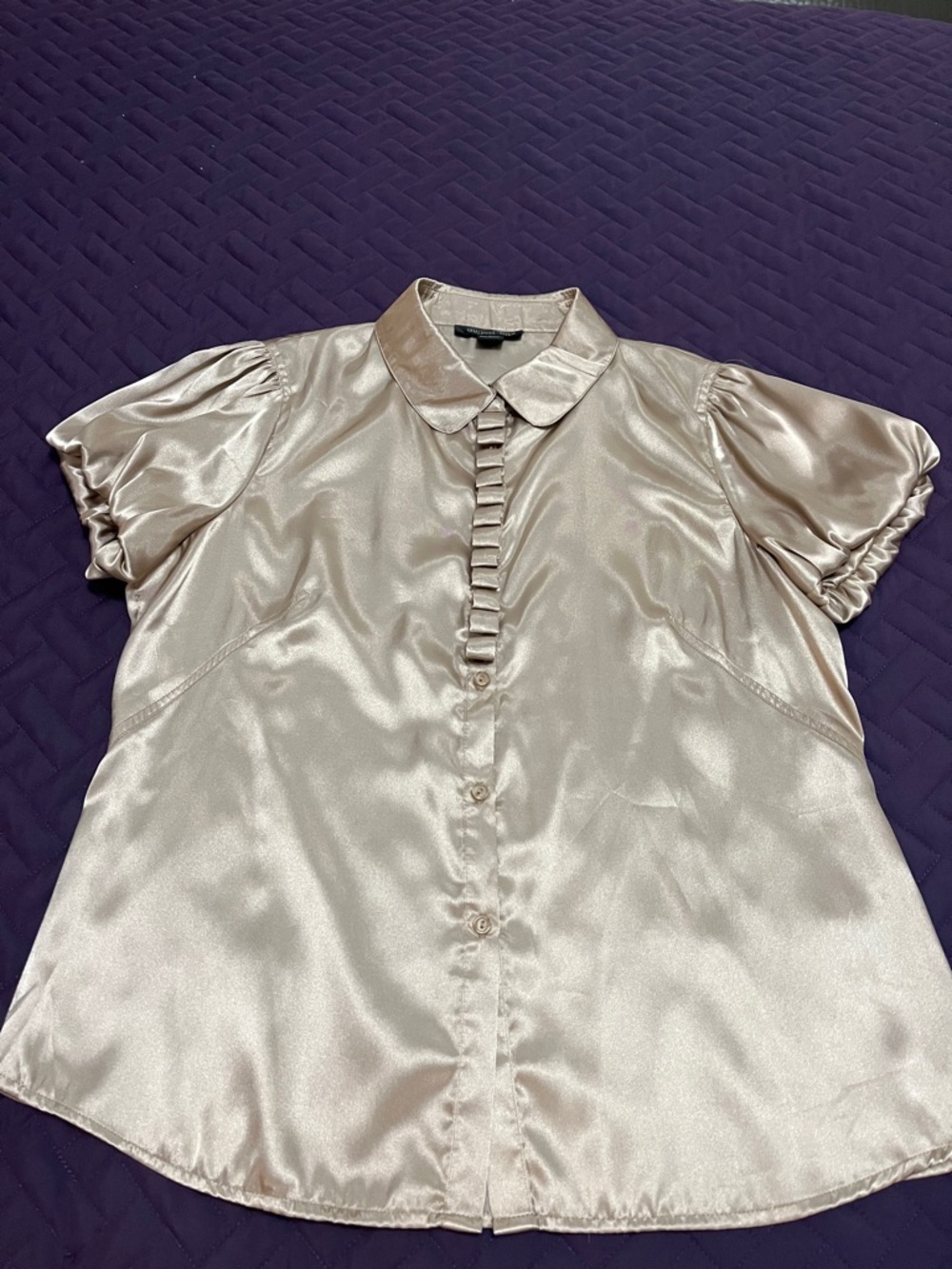 august silk Champagne Satin Puff Sleeve Blouse